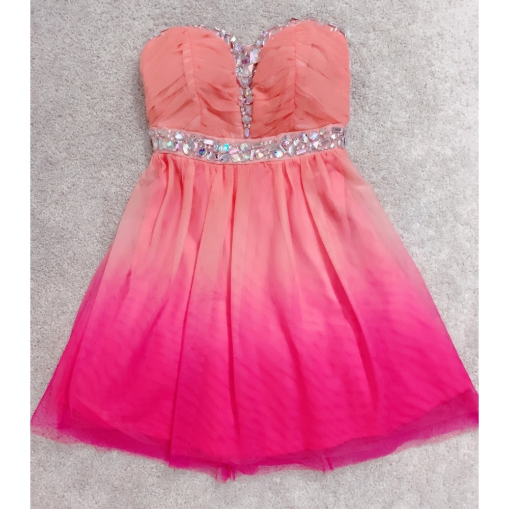 Pink Ombré Beaded Strapless Tube Dress 3 XS - Picture 3 of 7